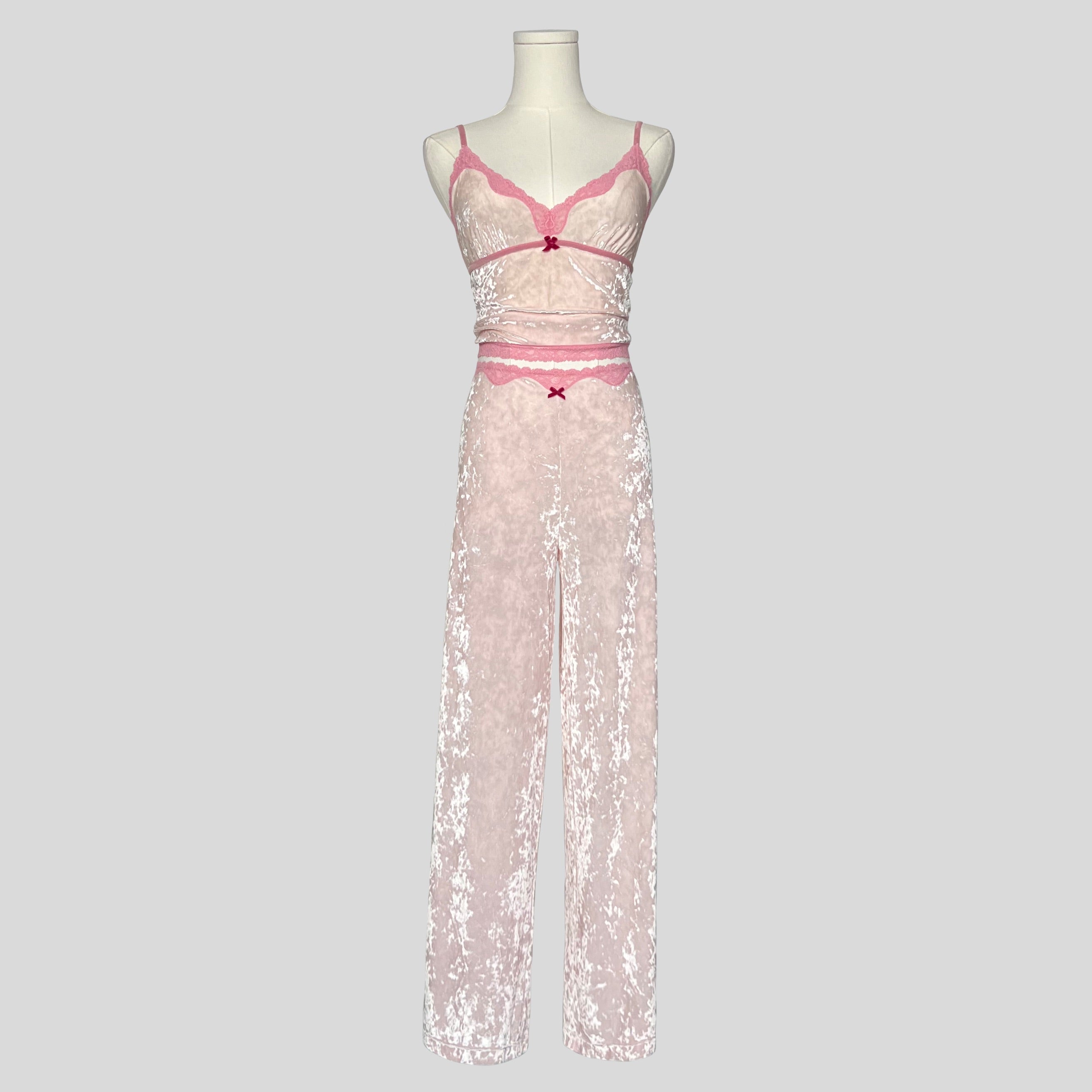 Velvet lace trim pajama set
