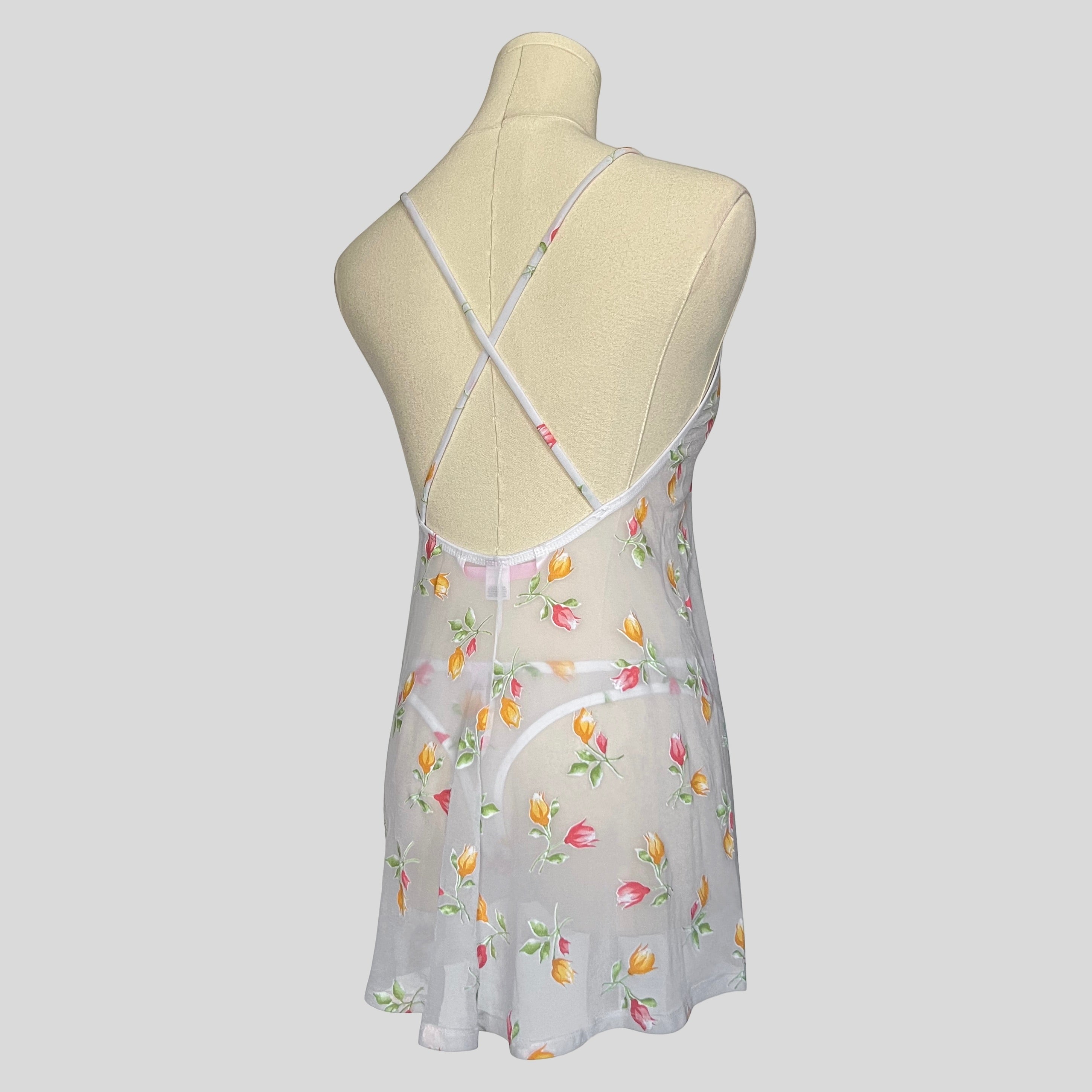 Sheer floral backless slip with matching underwear