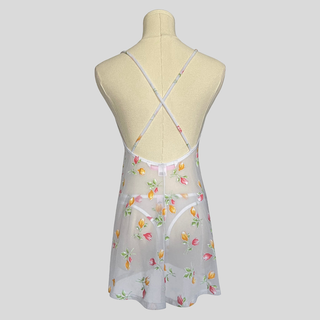 Sheer floral backless slip with matching underwear