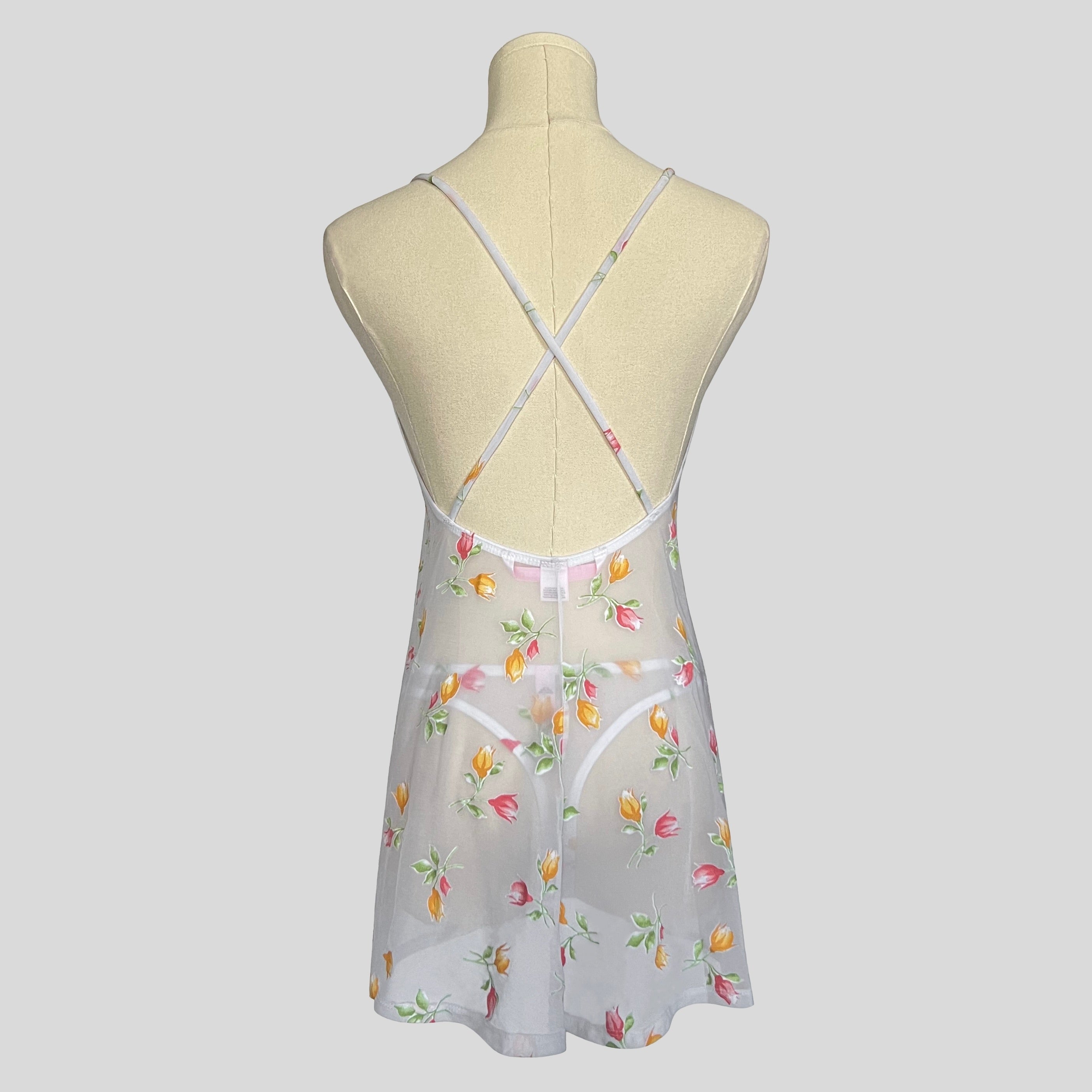 Sheer floral backless slip with matching underwear