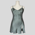 Silk v-neck slip dress in grey