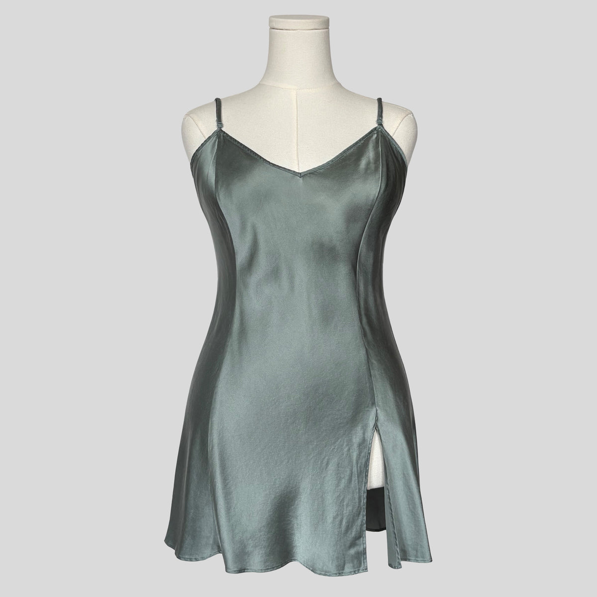 Silk v-neck slip dress in grey