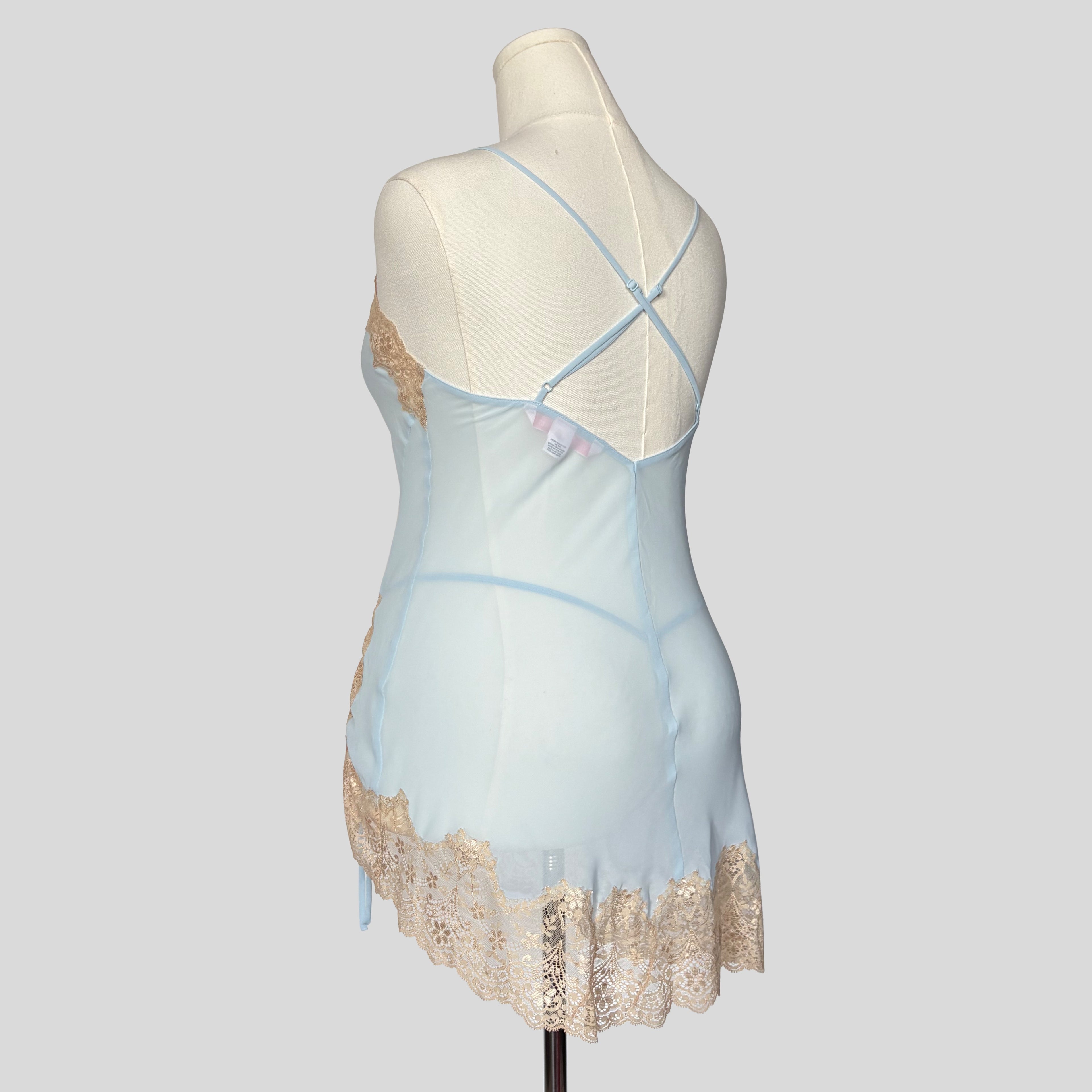 Sheer ruched lace trim slip with matching panties