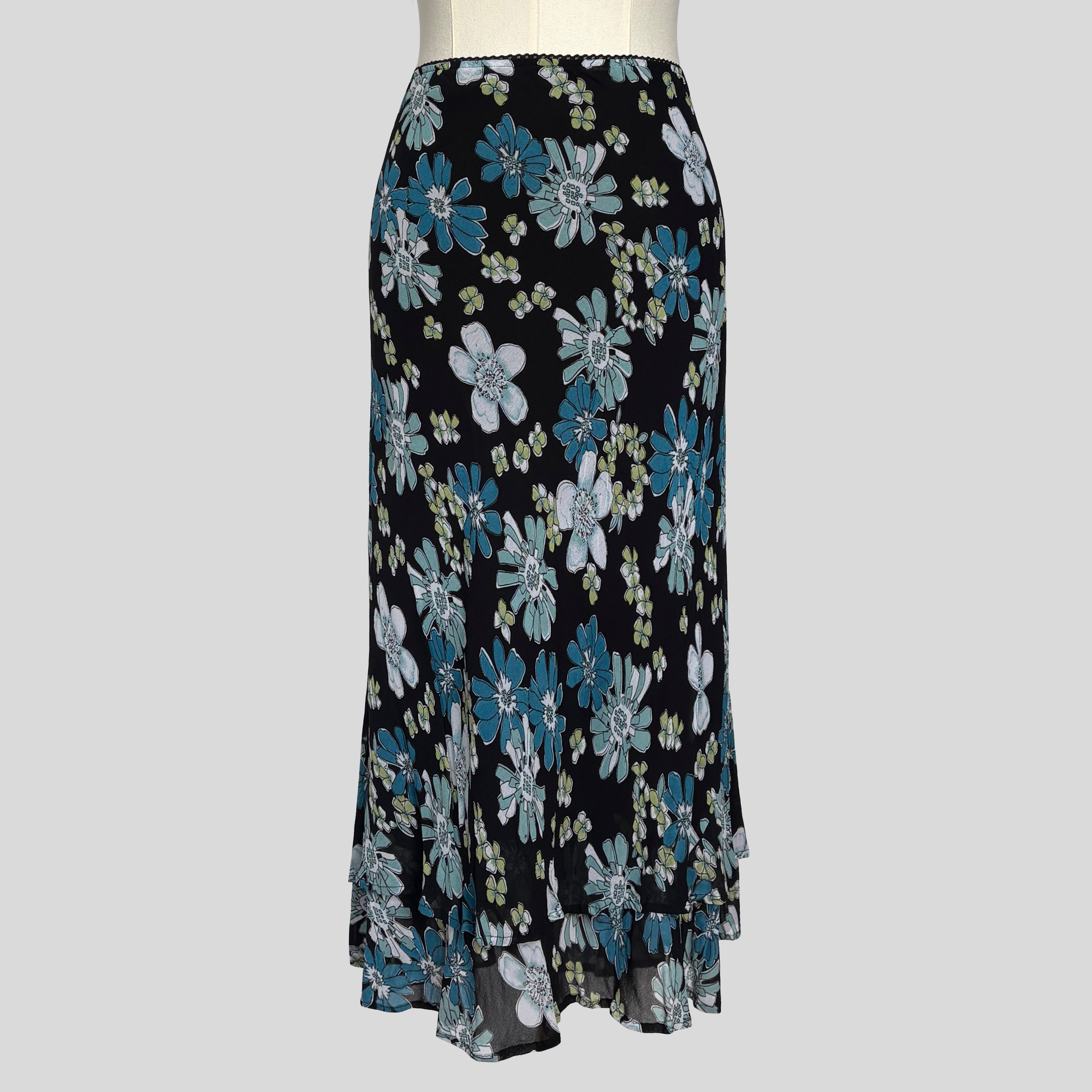 Floral midi skirt in blue and black