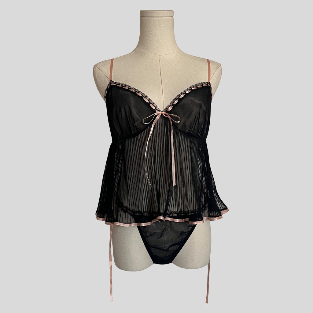 Pleated ribbon laced cami with matching panties