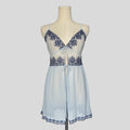 Sheer lace trim split front flyaway chemise in blue