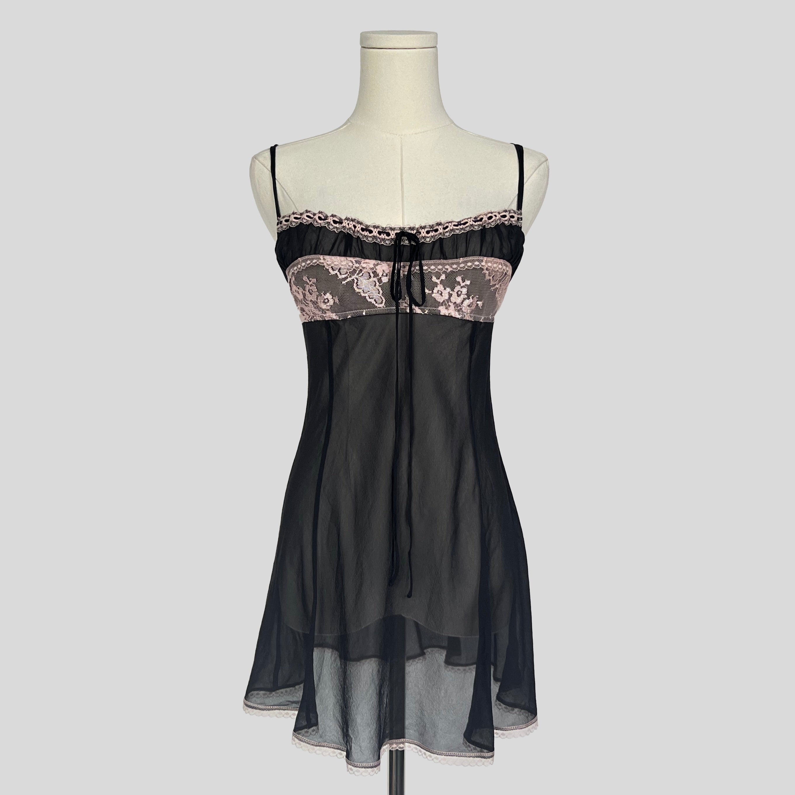 Milkmaid lace trim slip dress in black and pink