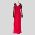 Backless silky gown and mesh robe set in red