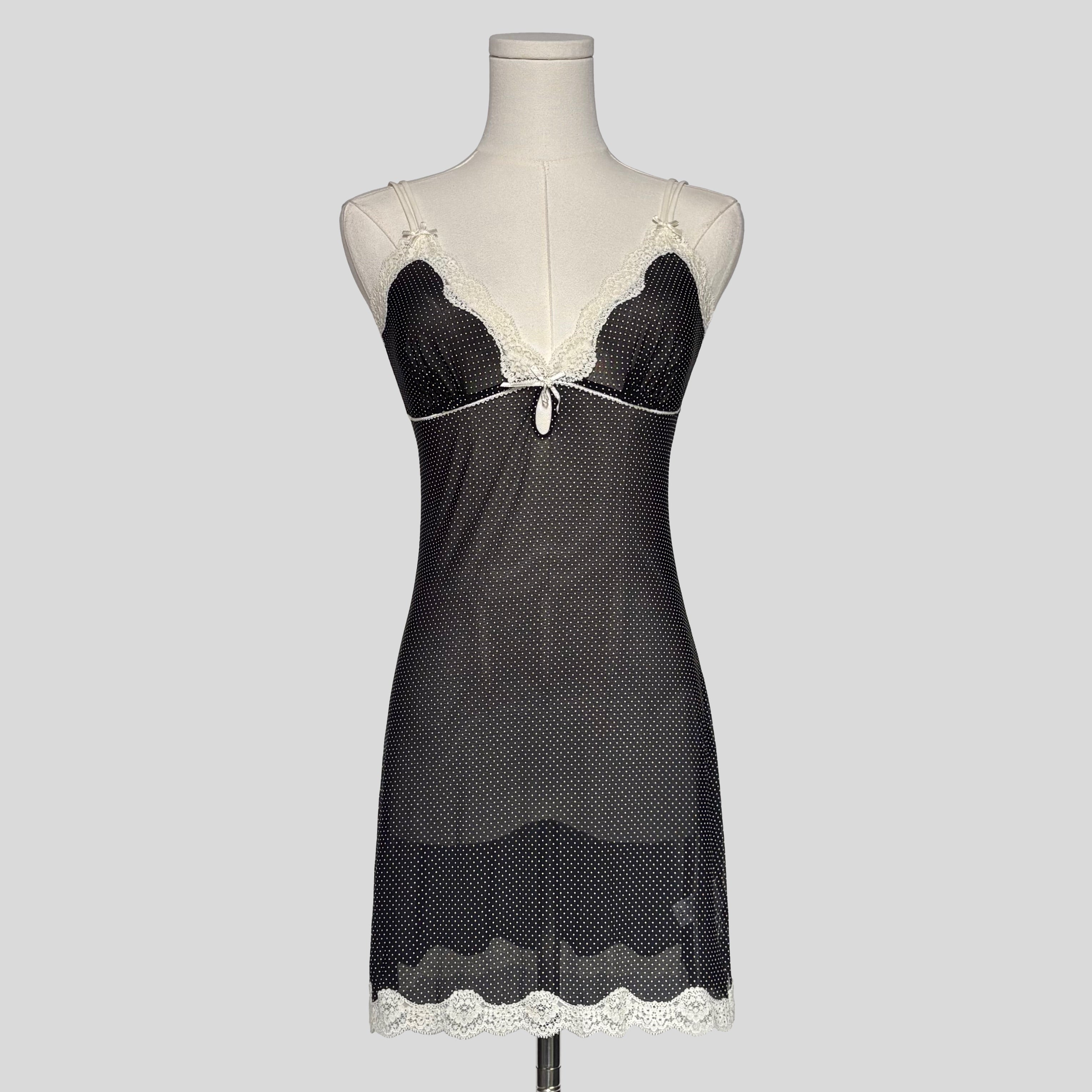 Polka dot lace trim chemise
