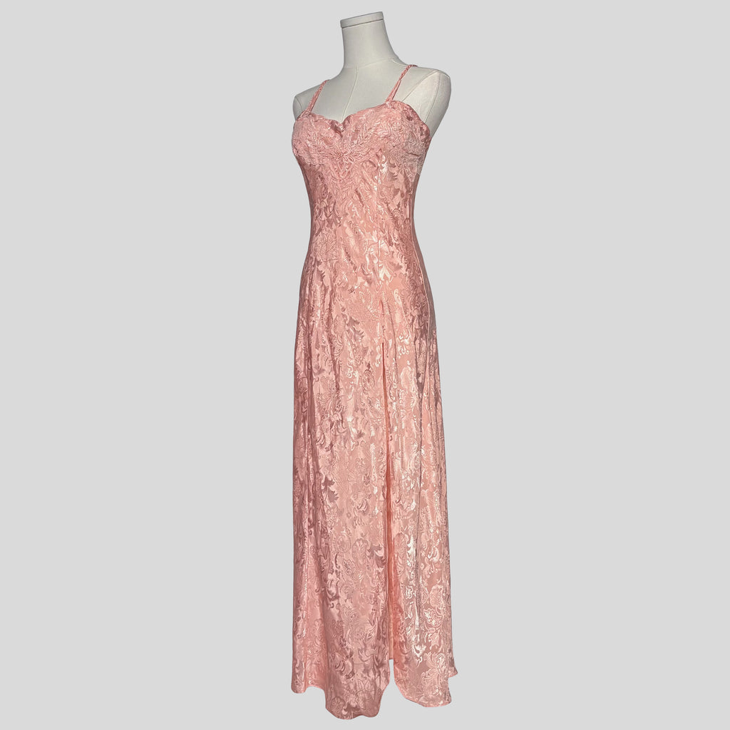 Brocade floral lace trim gown
