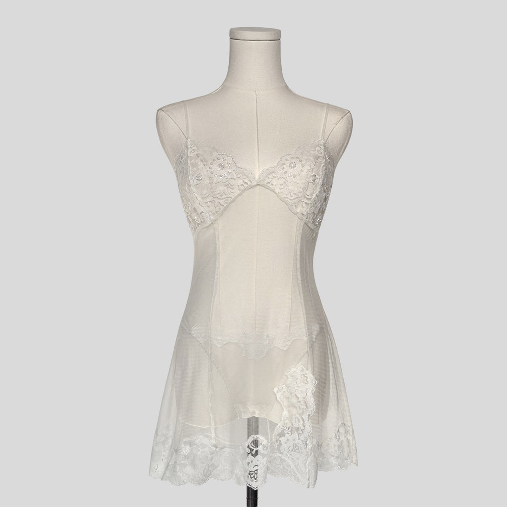 Sequin sheer lace babydoll dress with matching panties