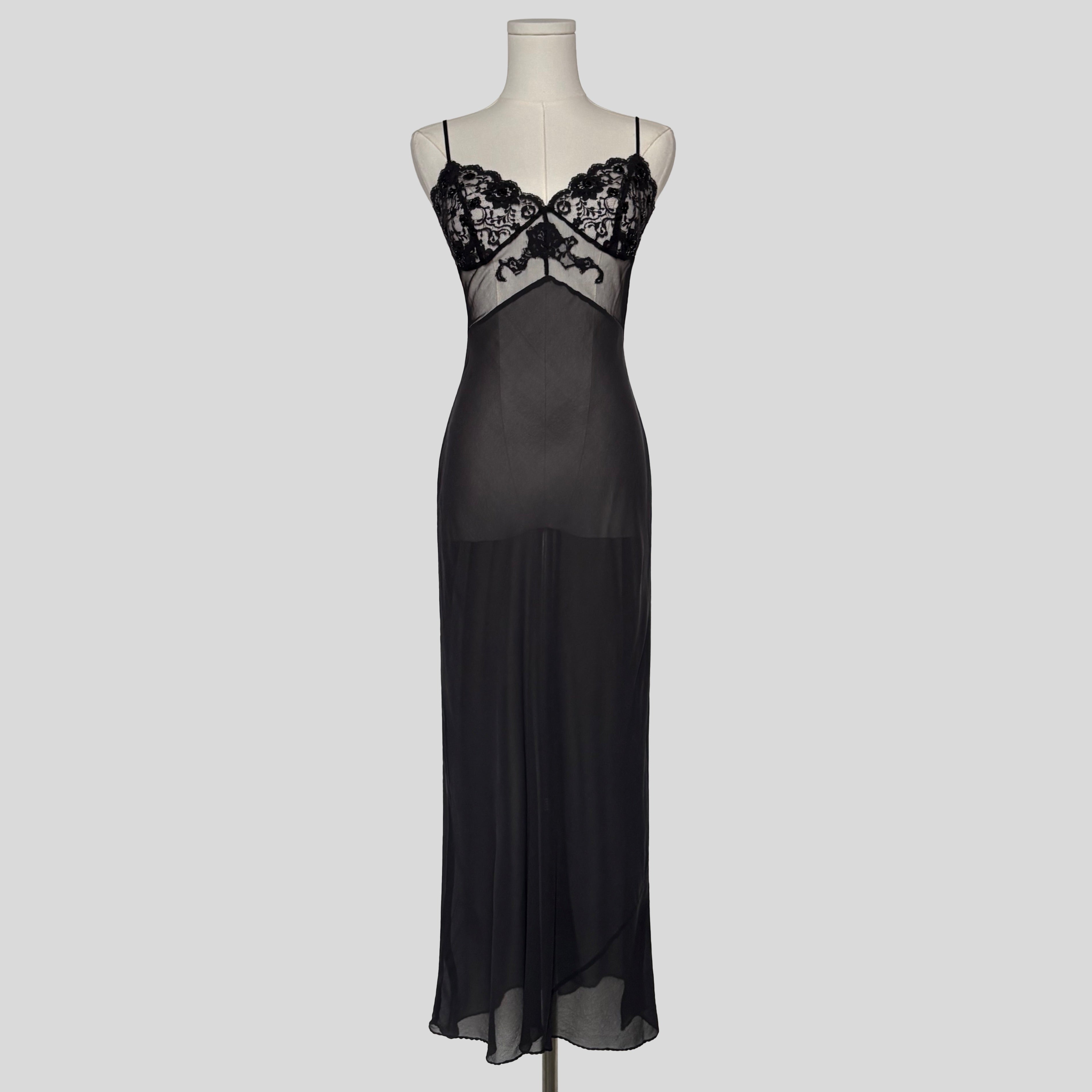 Delicate sheer lace gown in black