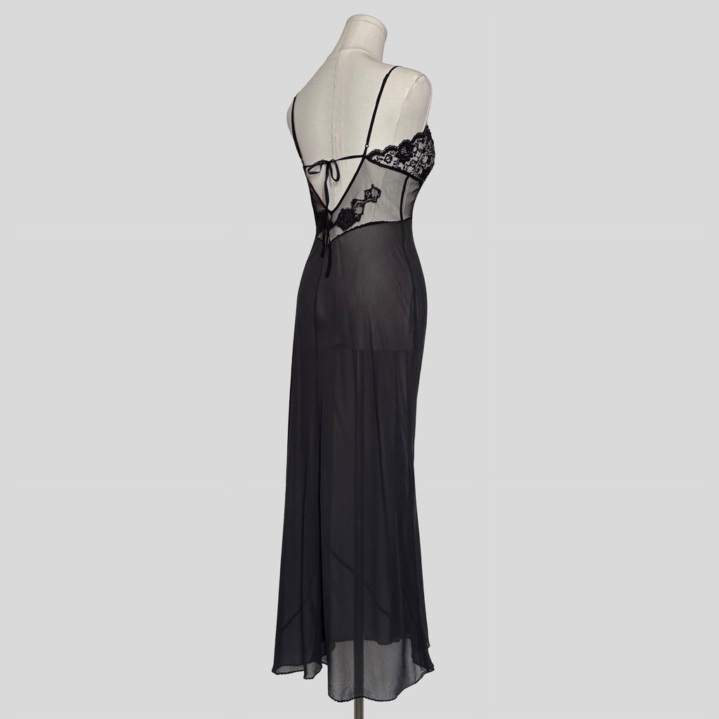 Delicate sheer lace gown in black