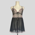 Sheer lace trim split front flyaway chemise in black
