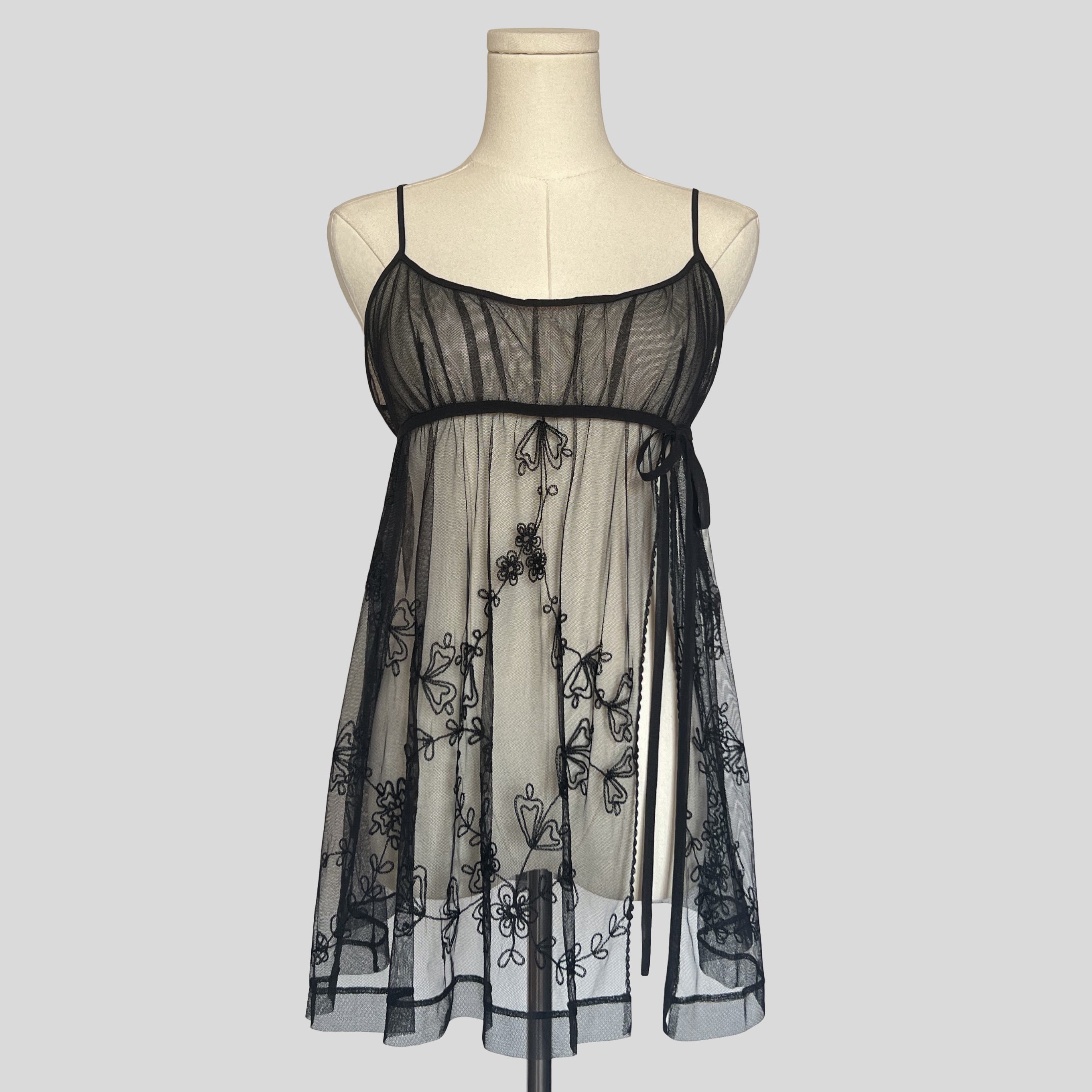 Mesh floral embroidery babydoll dress