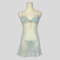 Textured bust ruffled slip dress with matching panties in blue
