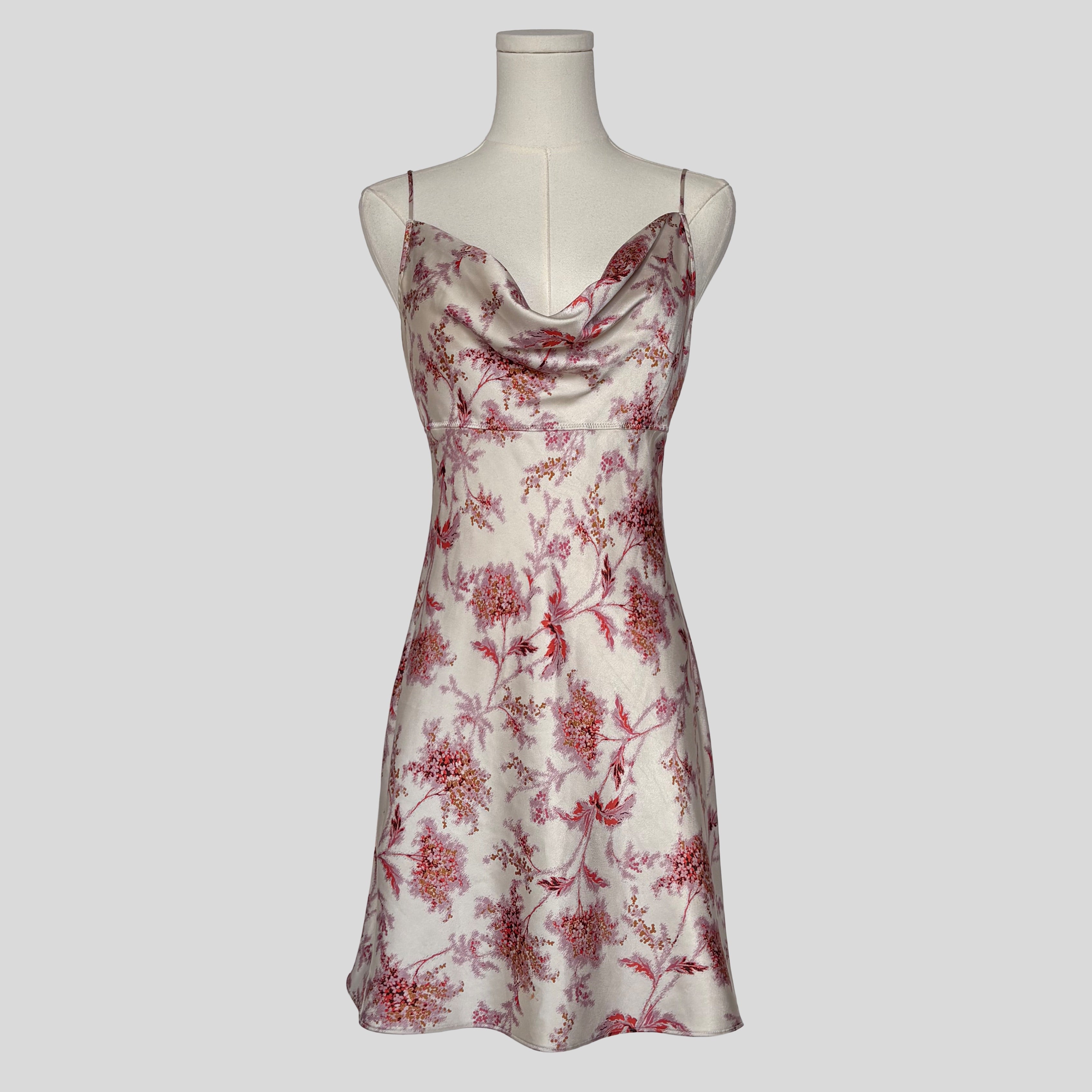 Silky floral slip dress in white