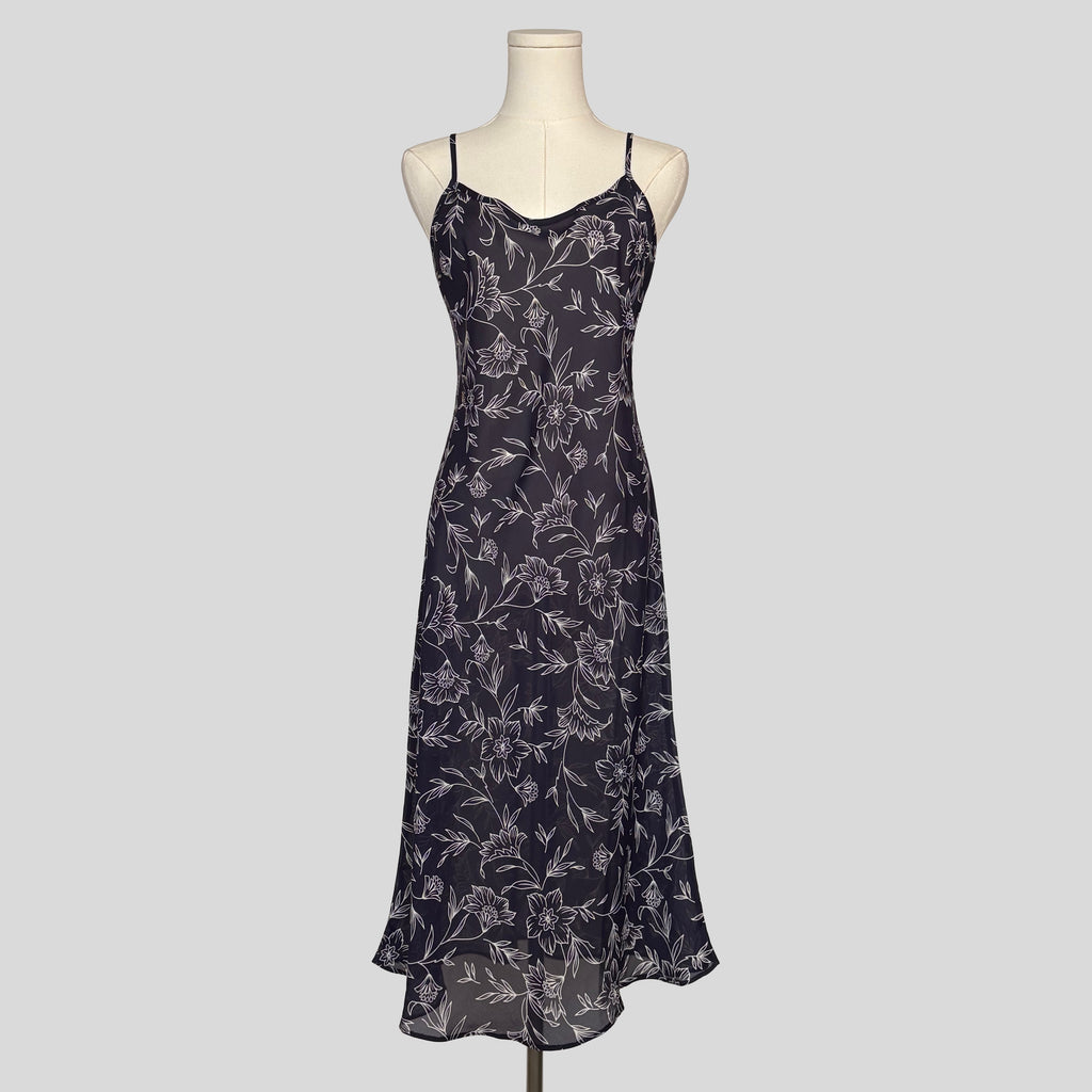 Floral sheer midi slip in navy