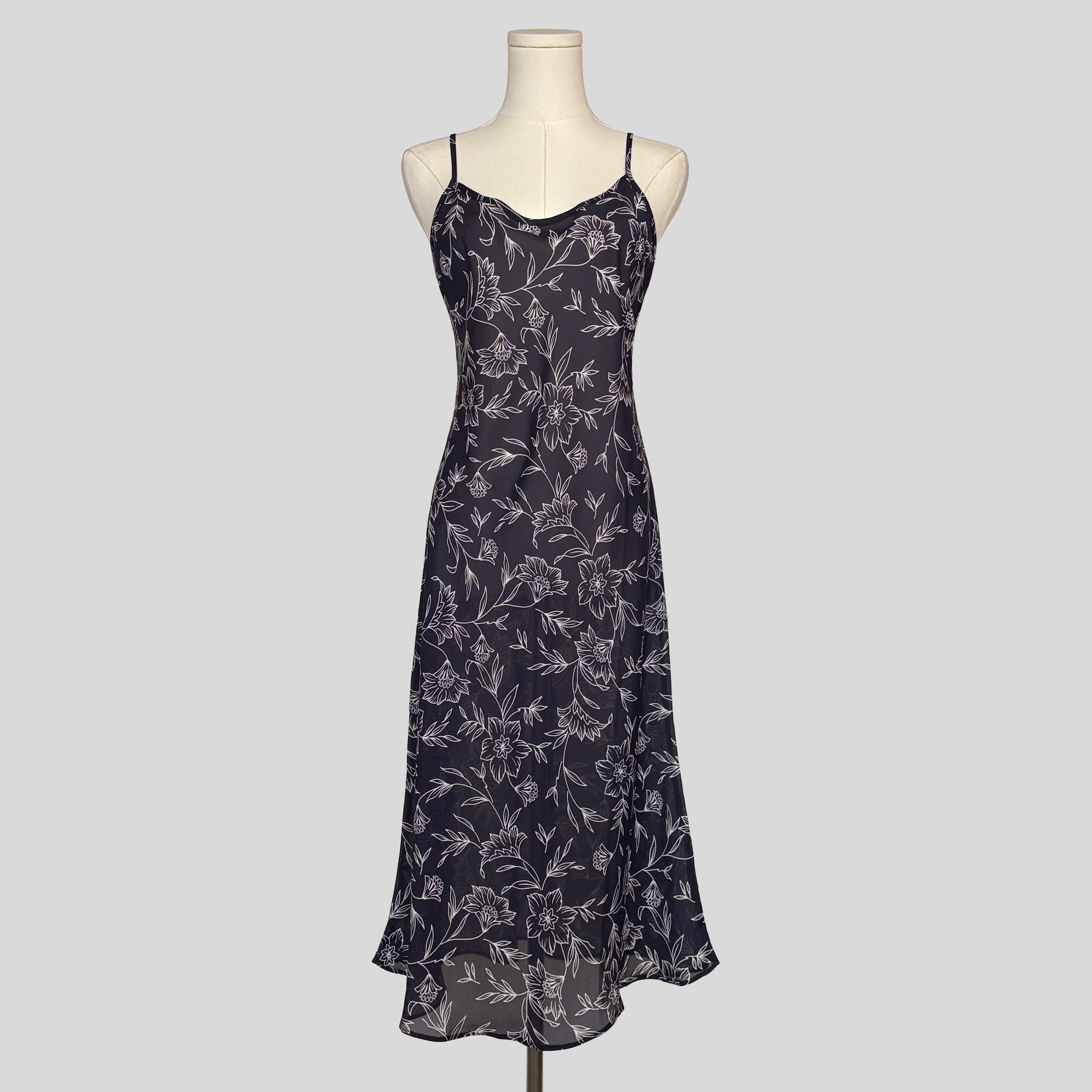 Floral sheer midi slip in navy