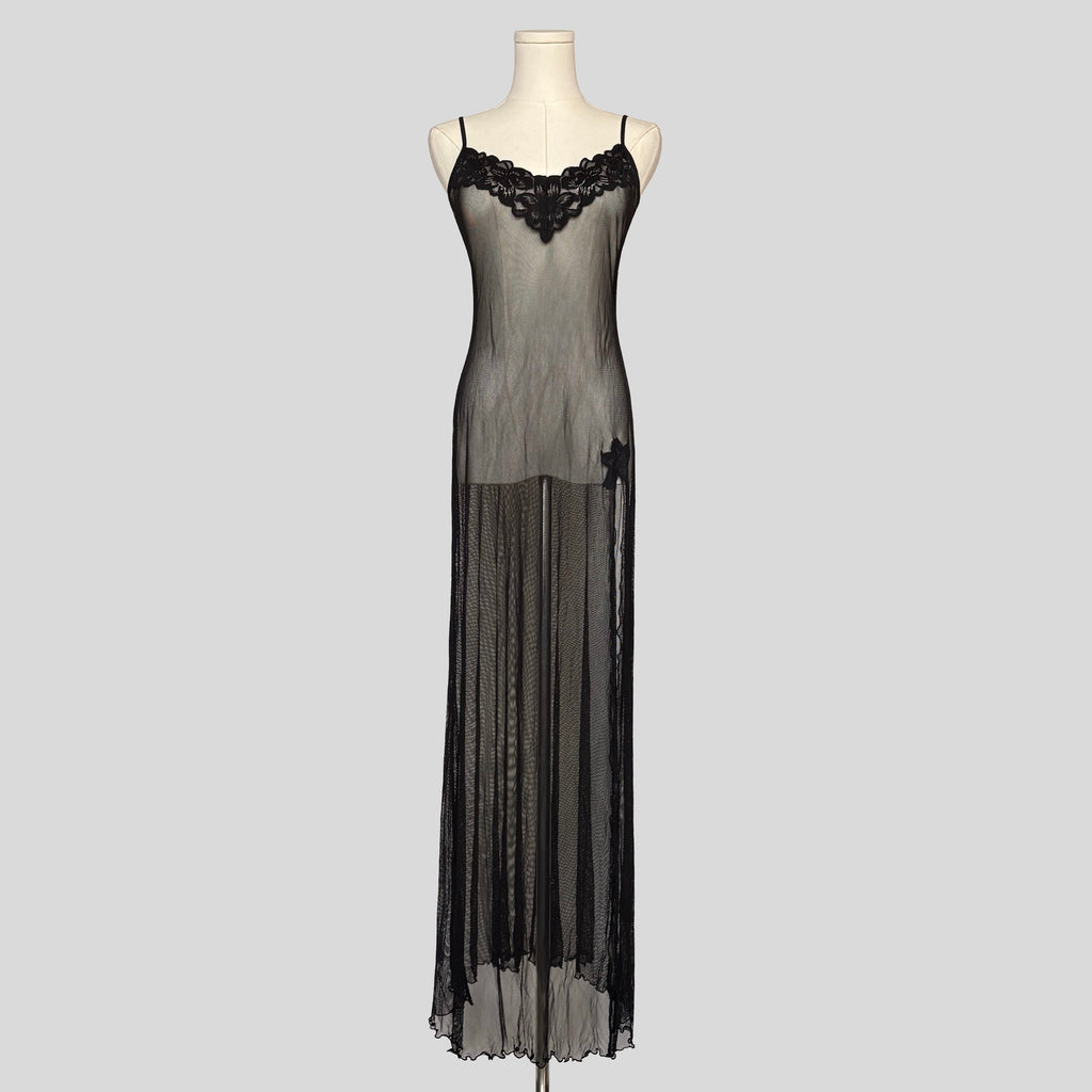 Sheer mesh floral lace trim gown