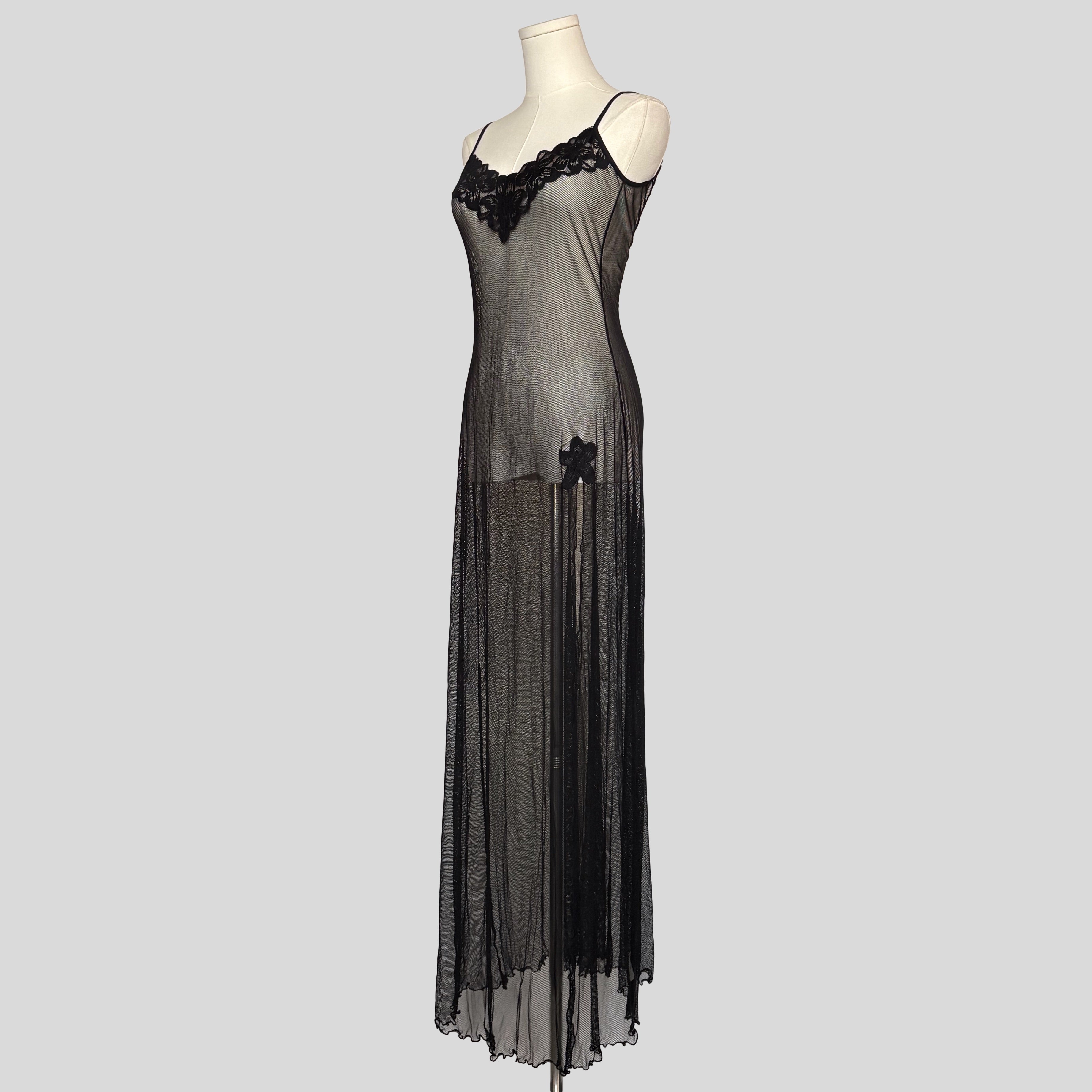 Sheer mesh floral lace trim gown