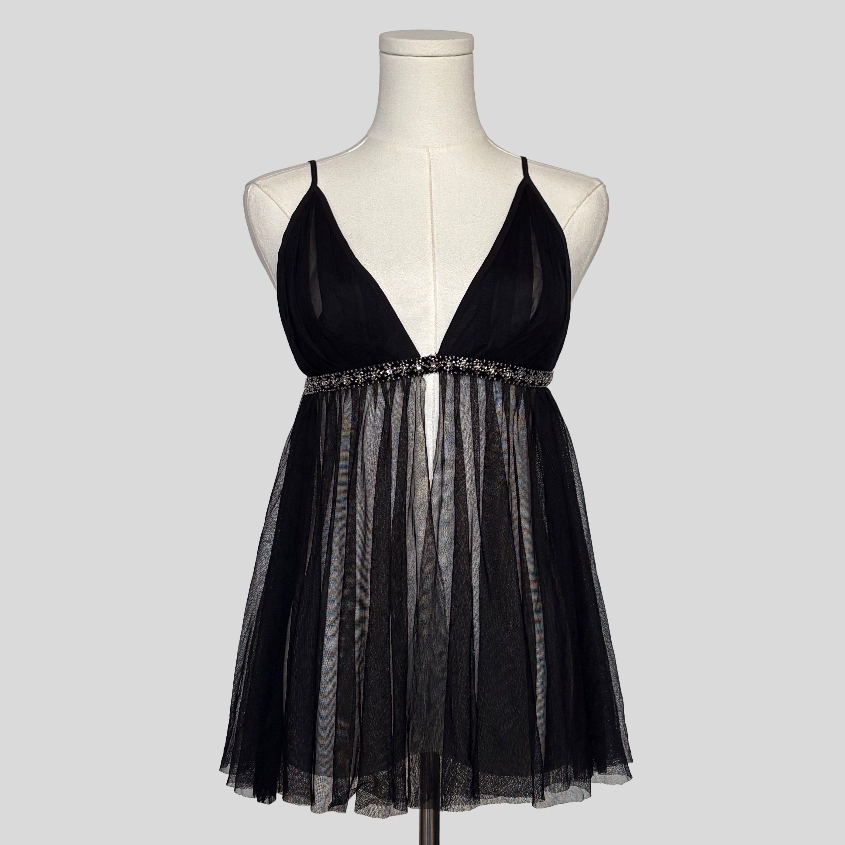 Beaded sheer mesh flyaway chemise