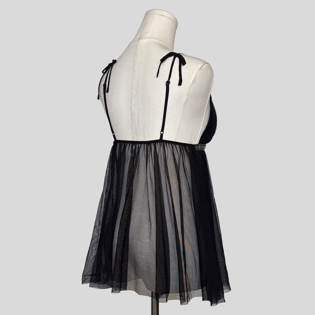 Beaded sheer mesh flyaway chemise