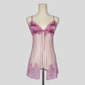 Sheer lace trim split front babydoll dress in pink
