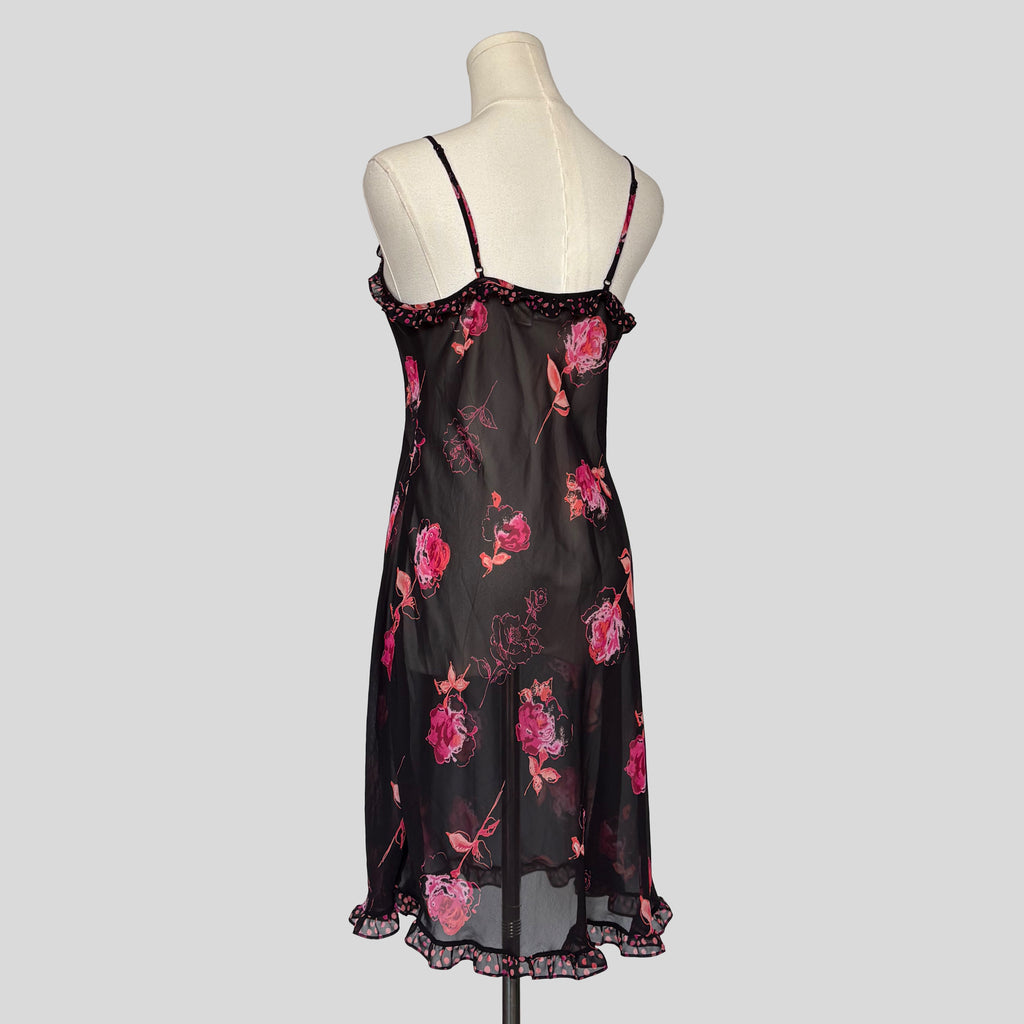 Floral sheer ruffled chemise