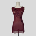 Embroidered mesh mini dress in red