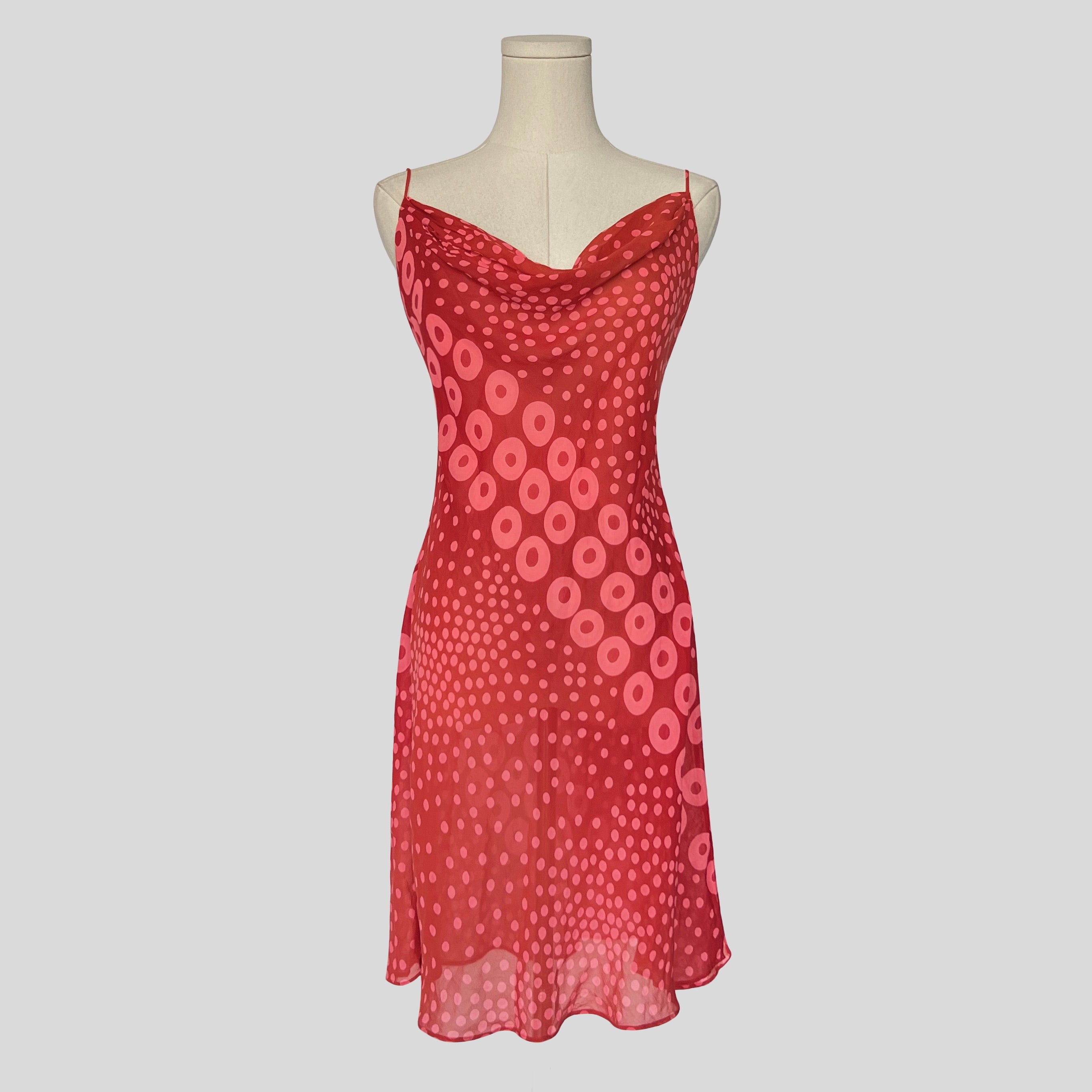 Rare sheer backless polka dot silk slip