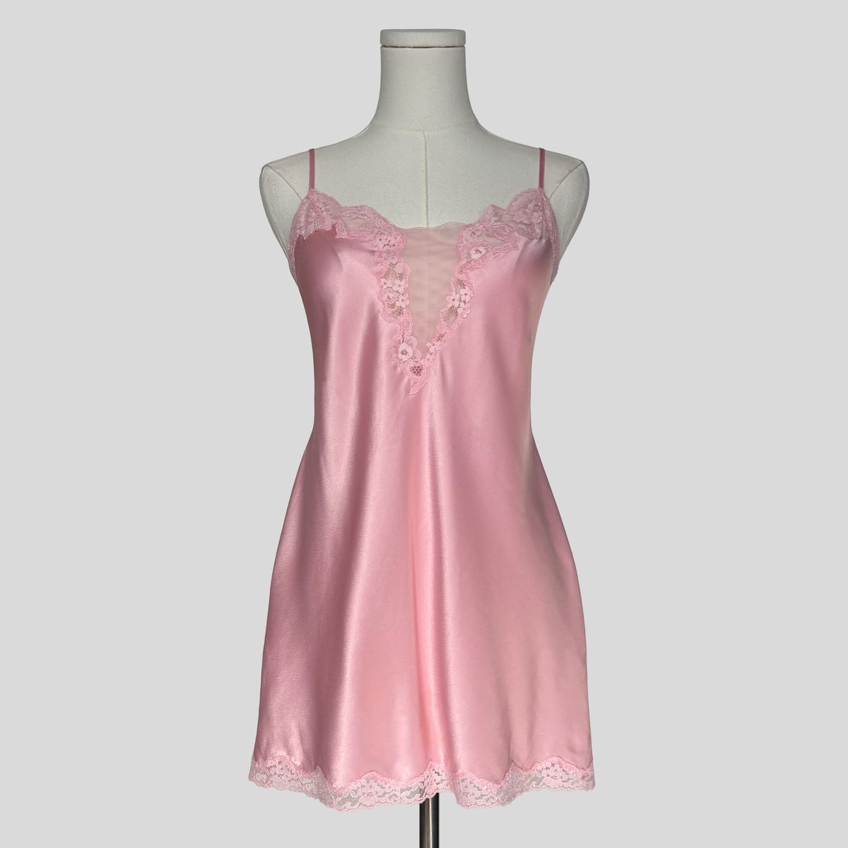 Plunging mesh neckline slip in pink
