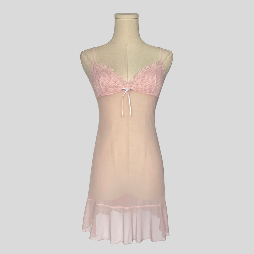 Textured bust ruffled slip dress in pink