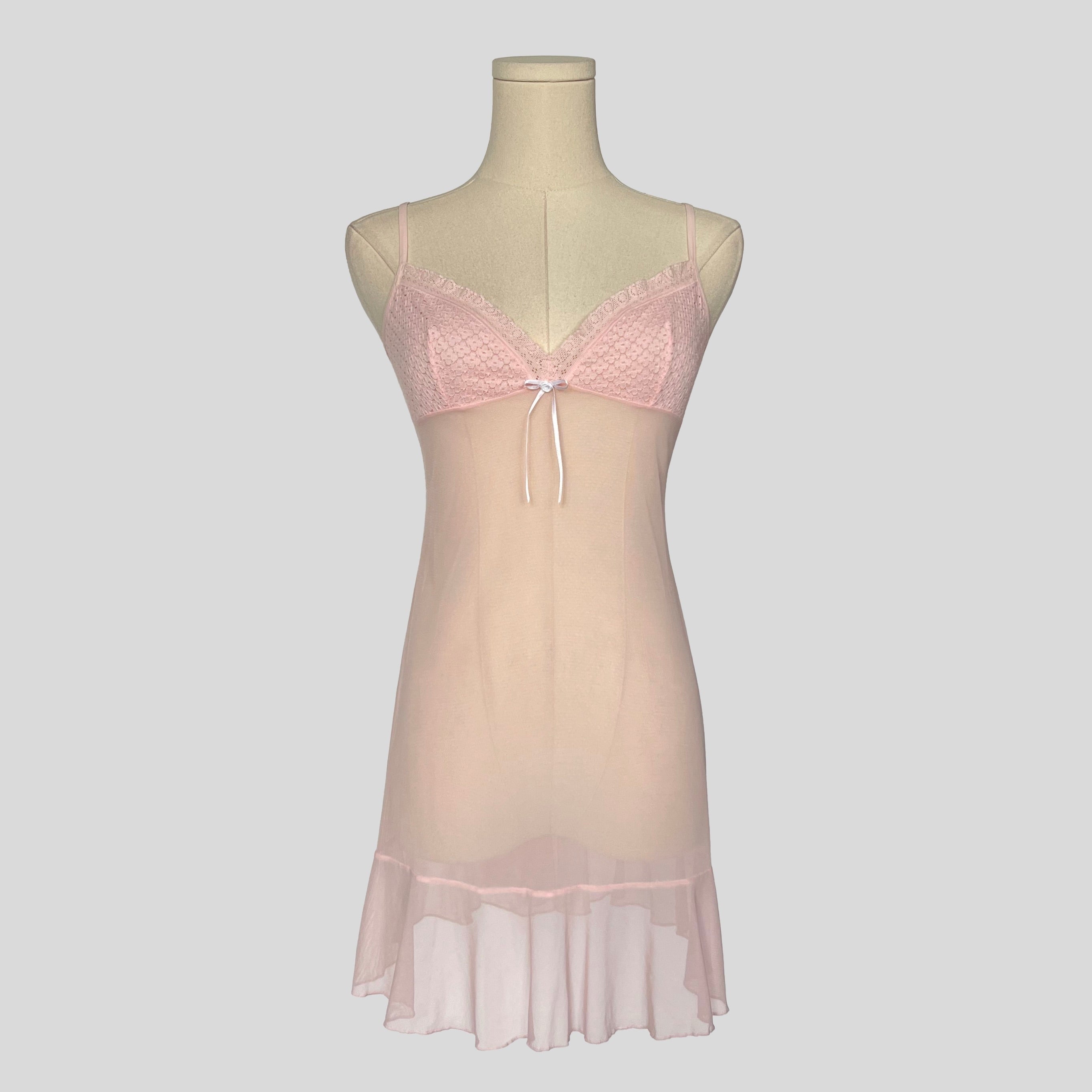 Textured bust ruffled slip dress in pink
