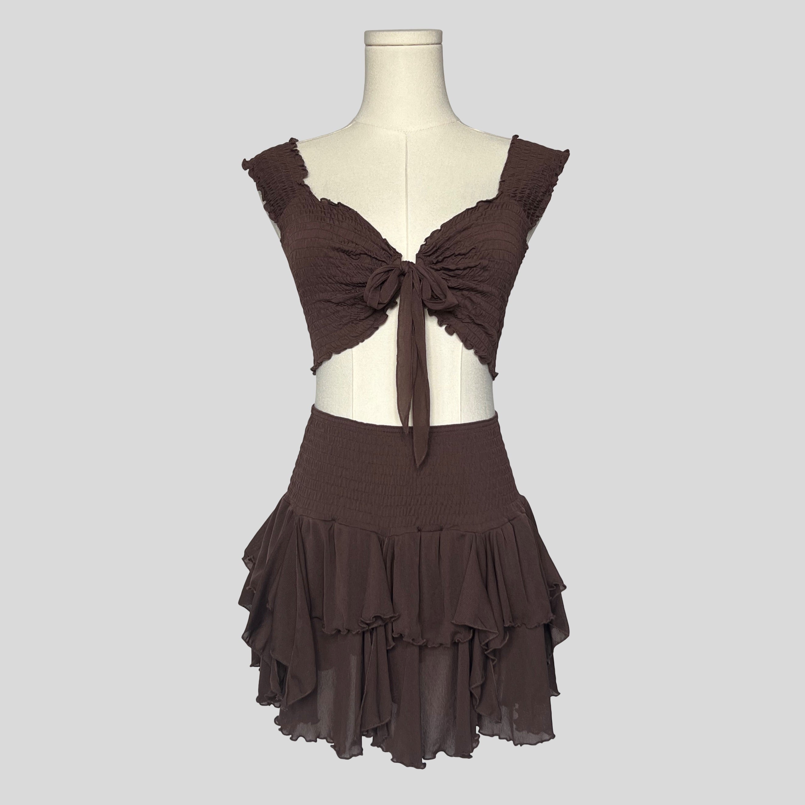 Ruffled smocked matching skirt set