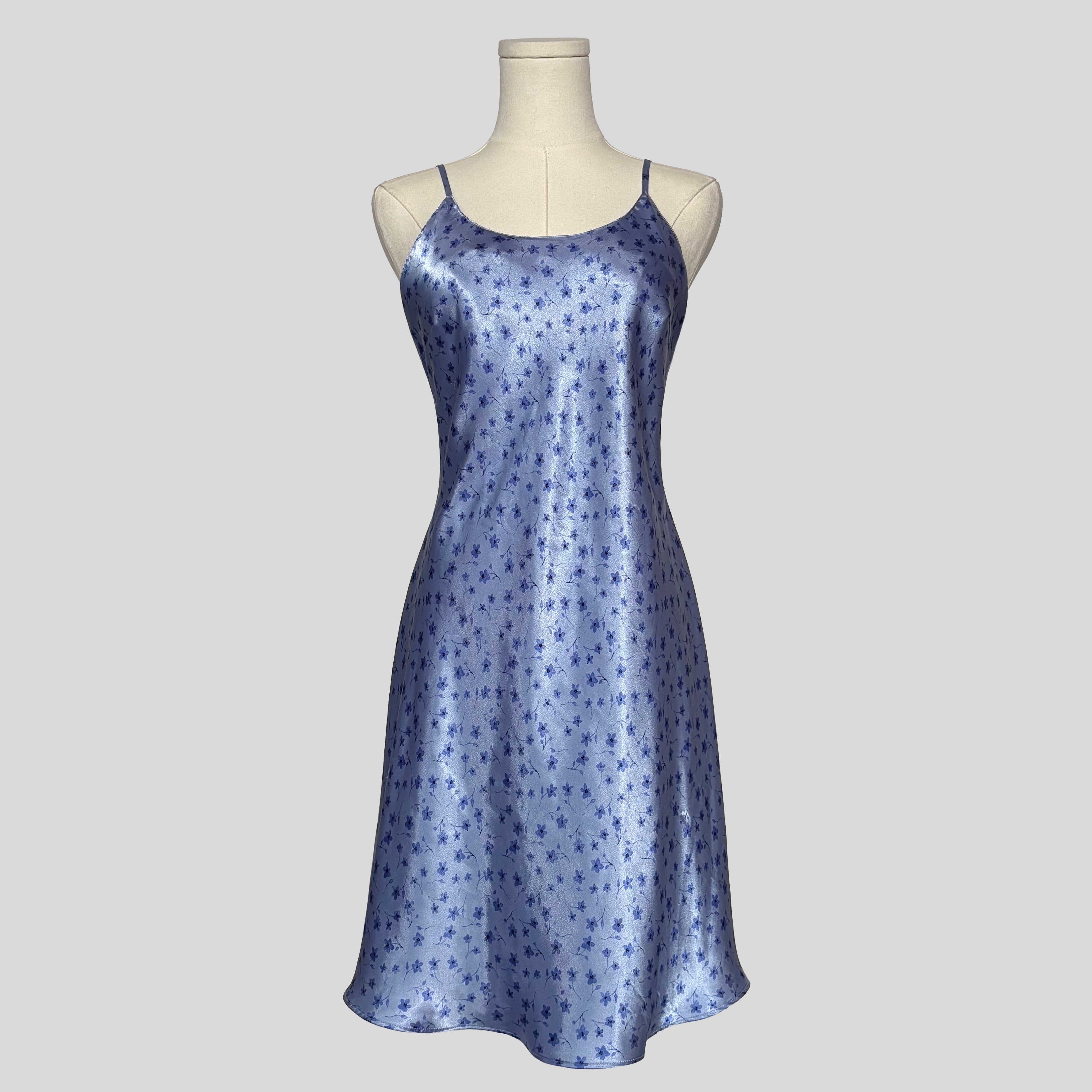 Floral lace up slip dress in blue