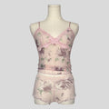Floral sheer lace trim lingerie set