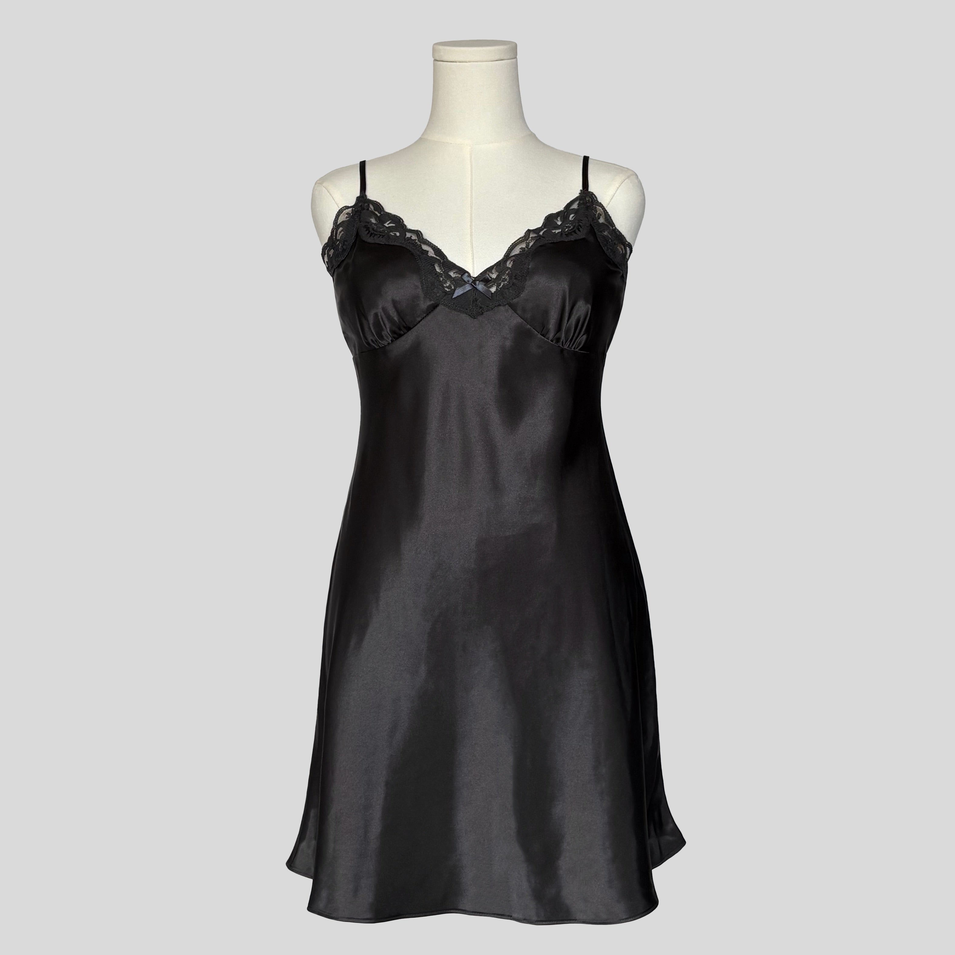 Silky lace trim slip dress