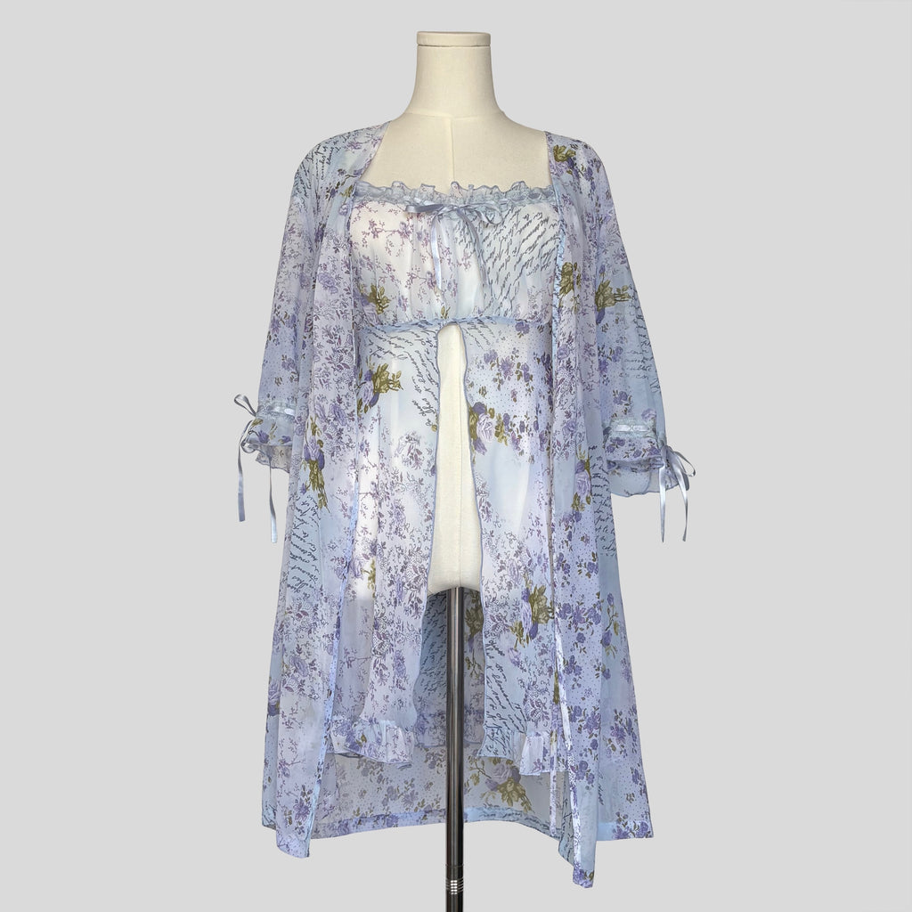 Love letters matching sheer robe and babydoll slip set