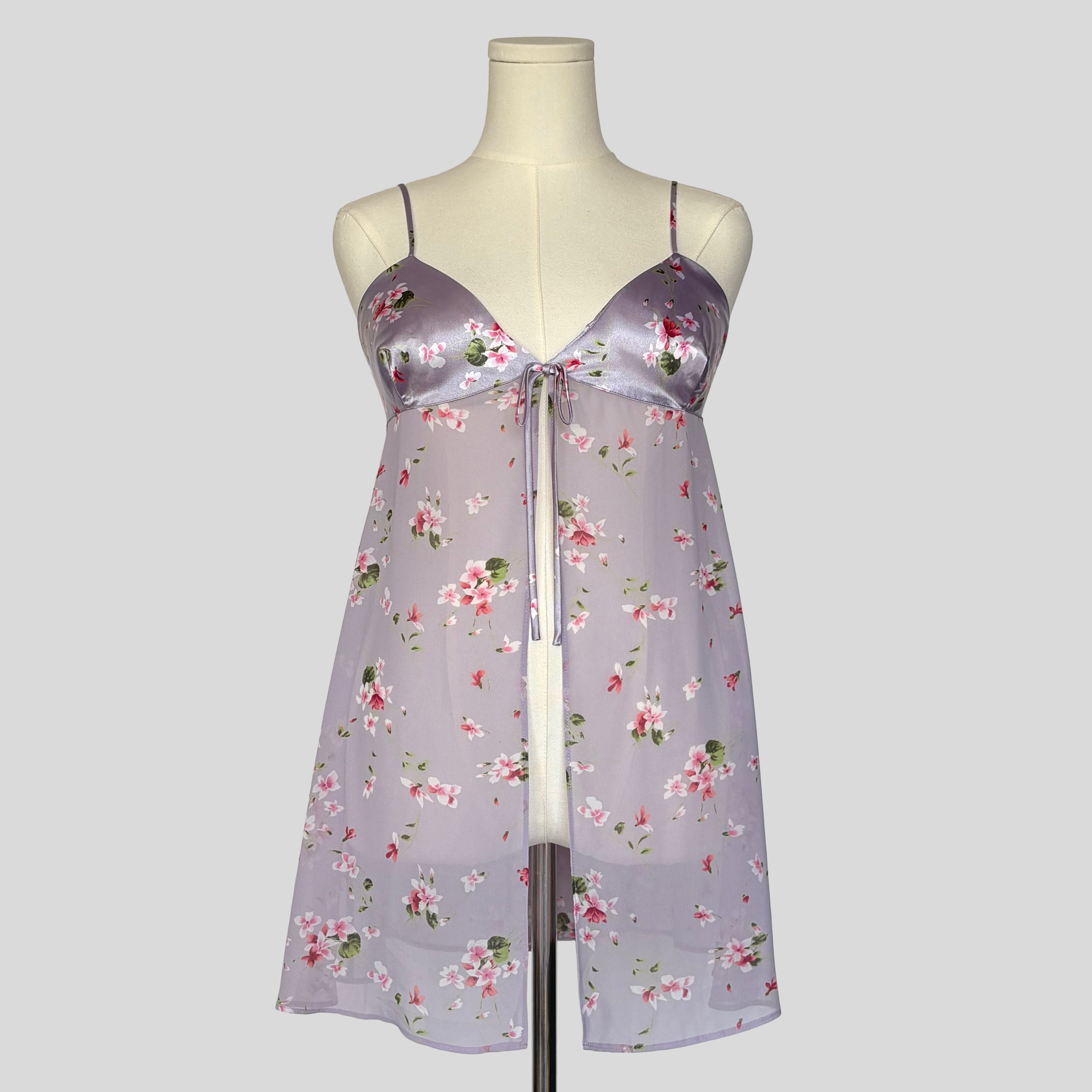 Floral split front mini dress in lilac cherry blossom