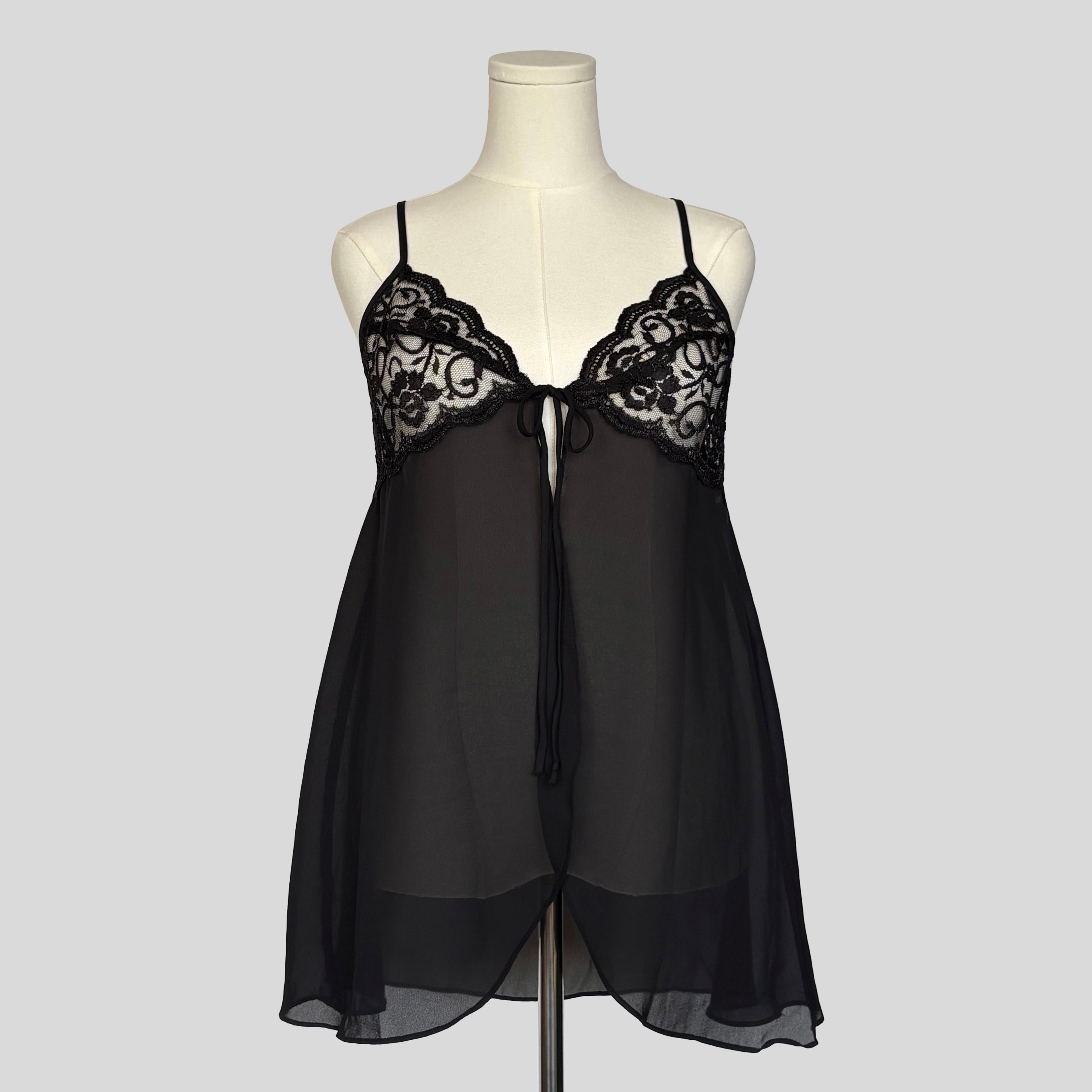 Sheer lace flyaway split front chemise