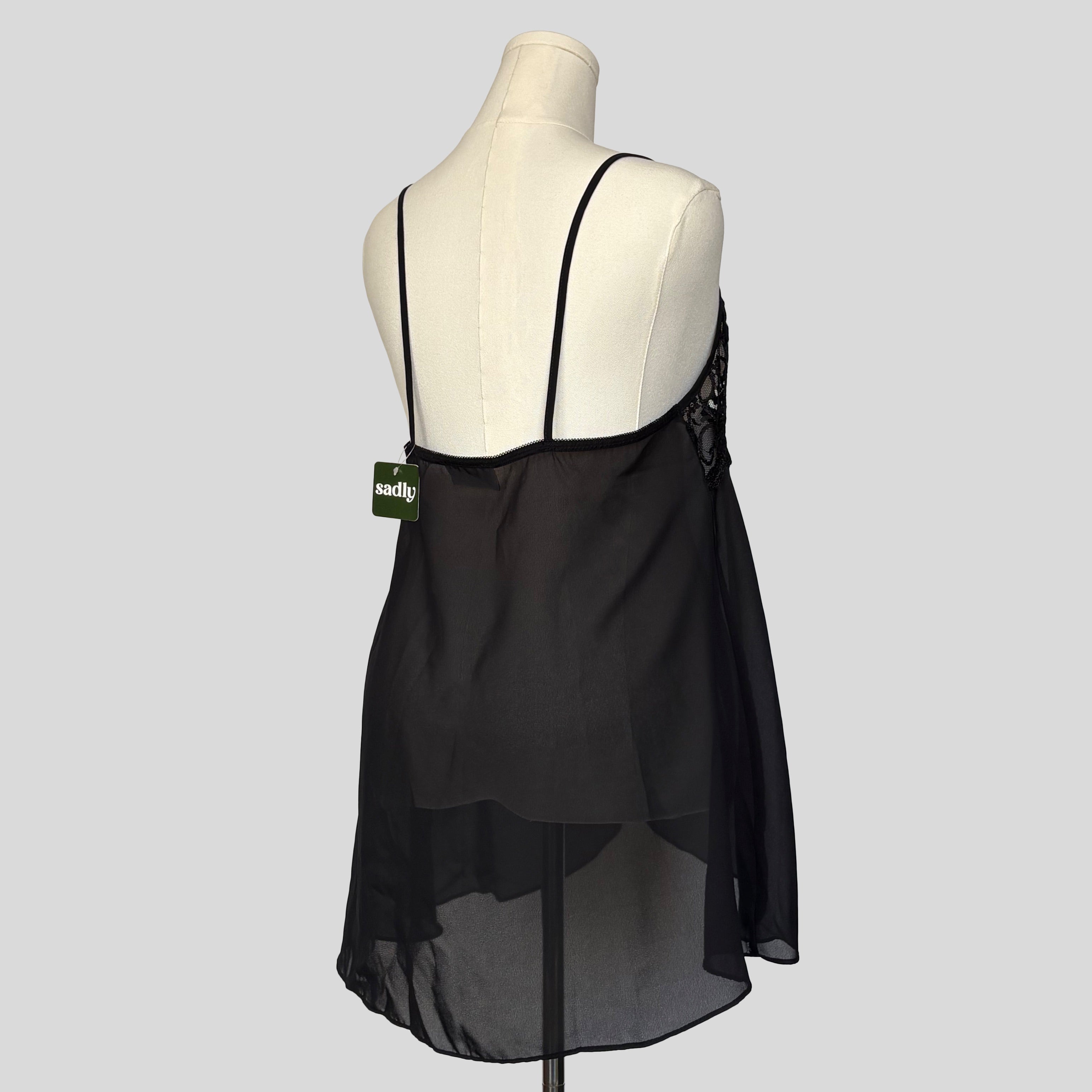Sheer lace flyaway split front chemise