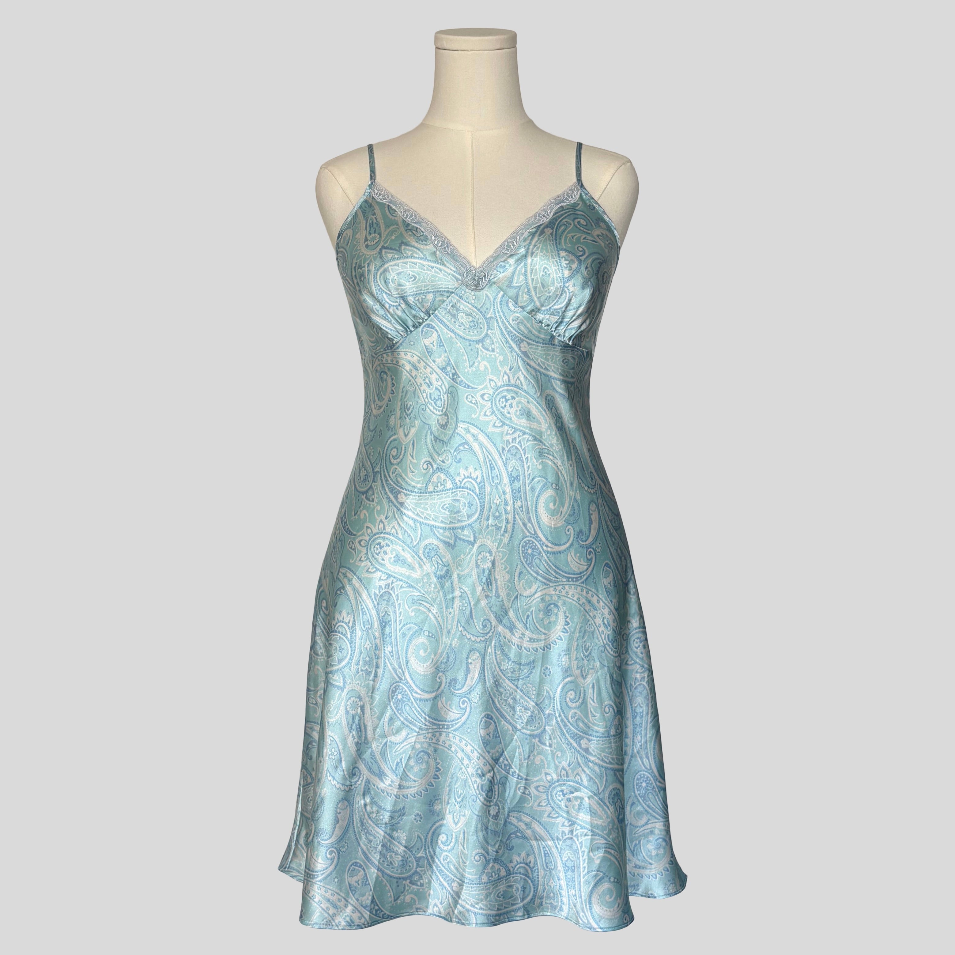 Paisley silky lace trim slip dress