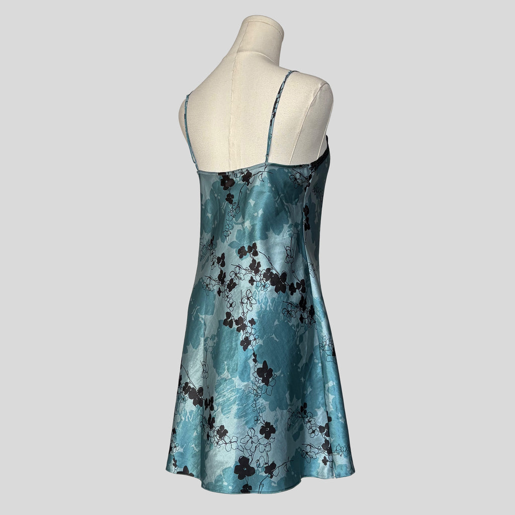 Silky lace trim floral slip dress