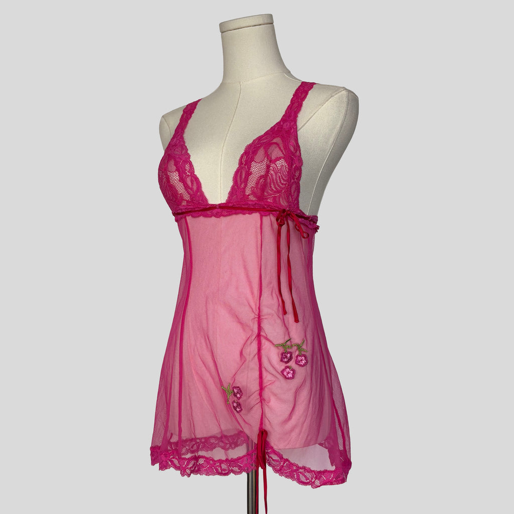 Mesh embroidered lace trim chemise