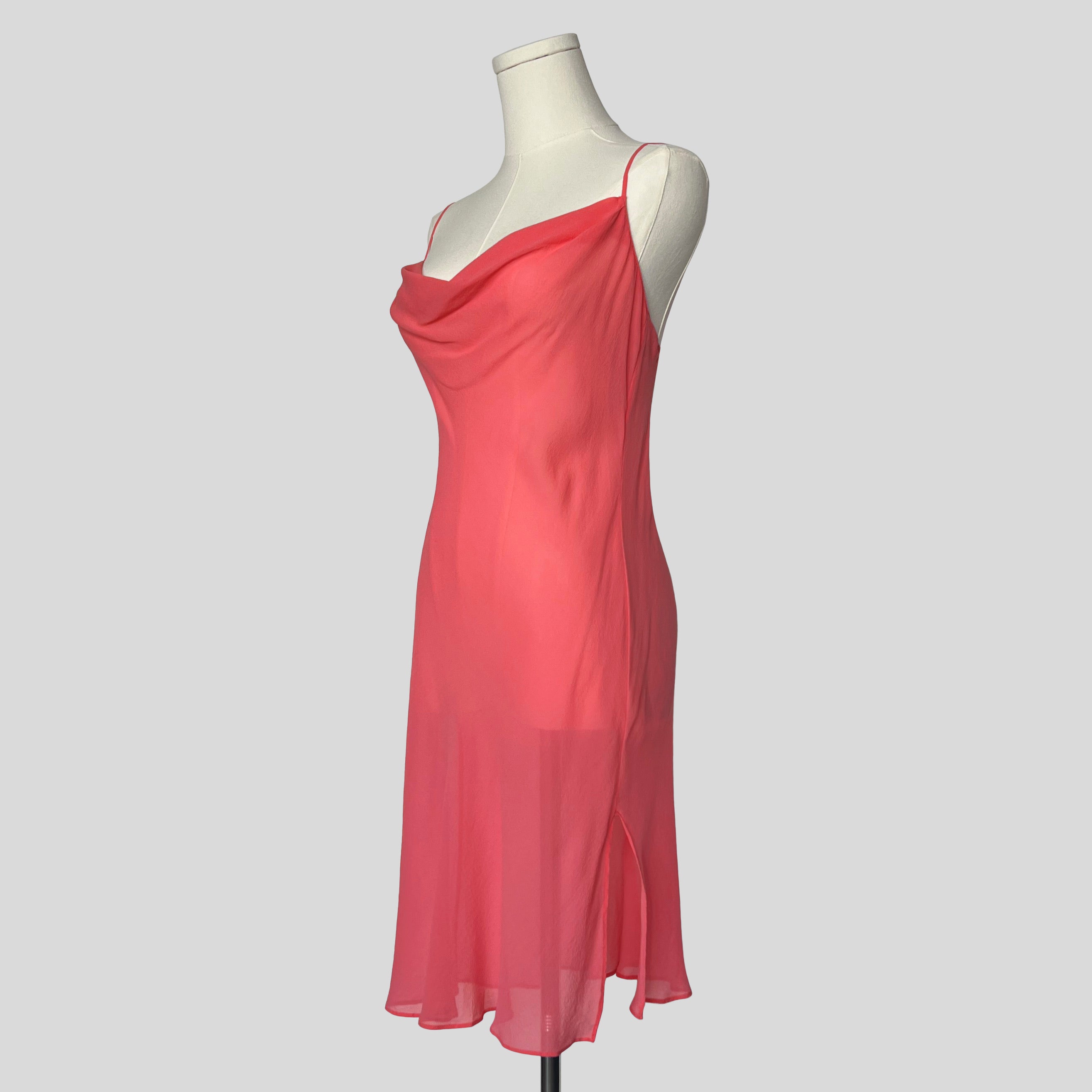 Draped sheer backless slip