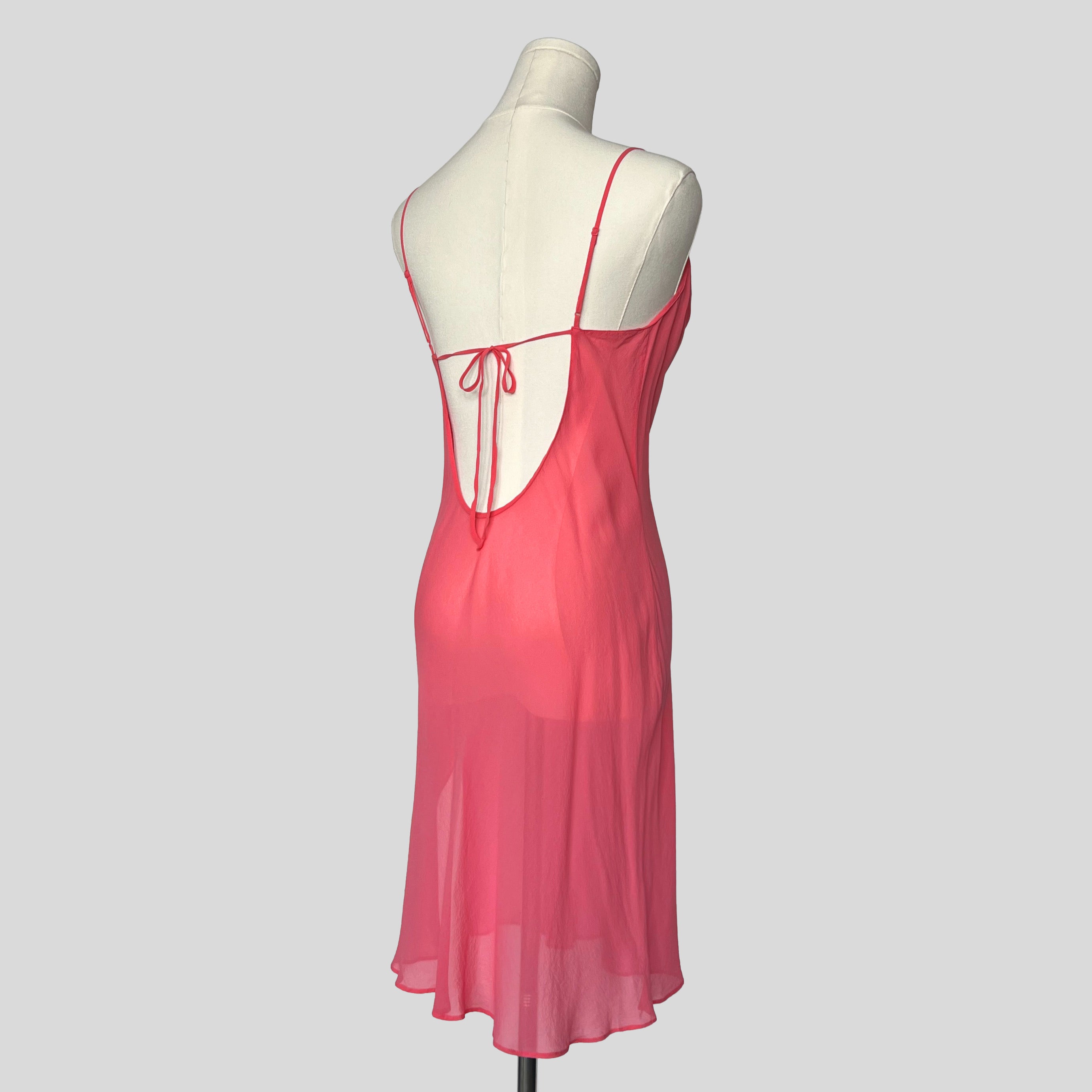 Draped sheer backless slip