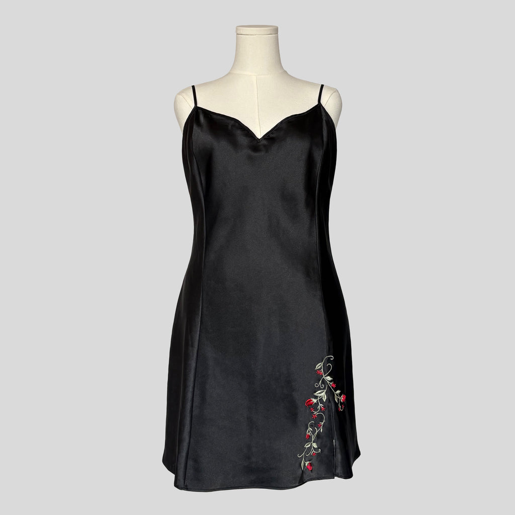 Silky rose embroidered slip dress