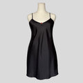 Silky rosette slip dress in black