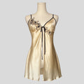 Flower trim split front babydoll dress